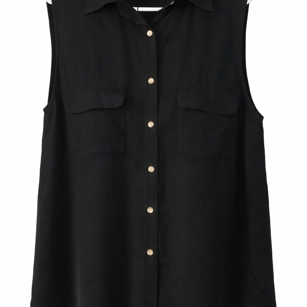 Elegant Black Sleeveless Button-Down Shirt